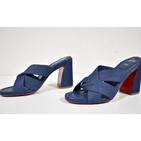 Christian Louboutin Disco Club 85 Blue Denim Backless Mule Sandal Heel 39 - Picture 7 of 9